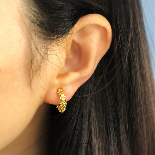 Cube Beaded Hoop Earrings Gold or Silver, Simple Geometric Small Huggies Non Pierced Earrings Ear Clips