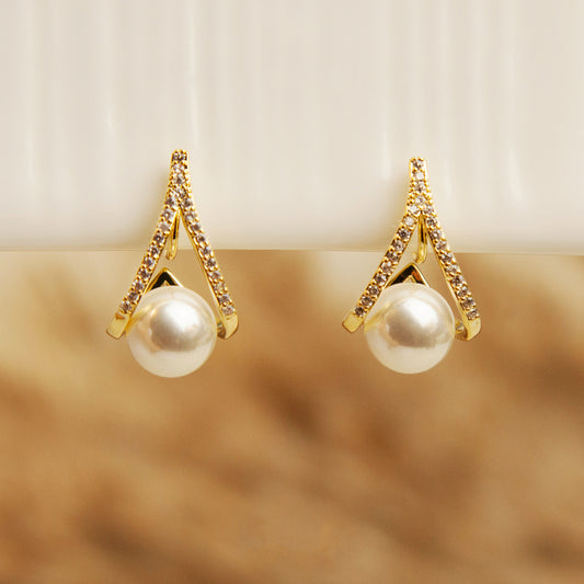 Gold Plated Clip On Pearl Stud Earrings