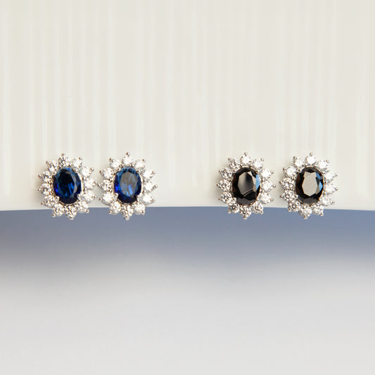 Clip On Black Blue Gemstone Earrings