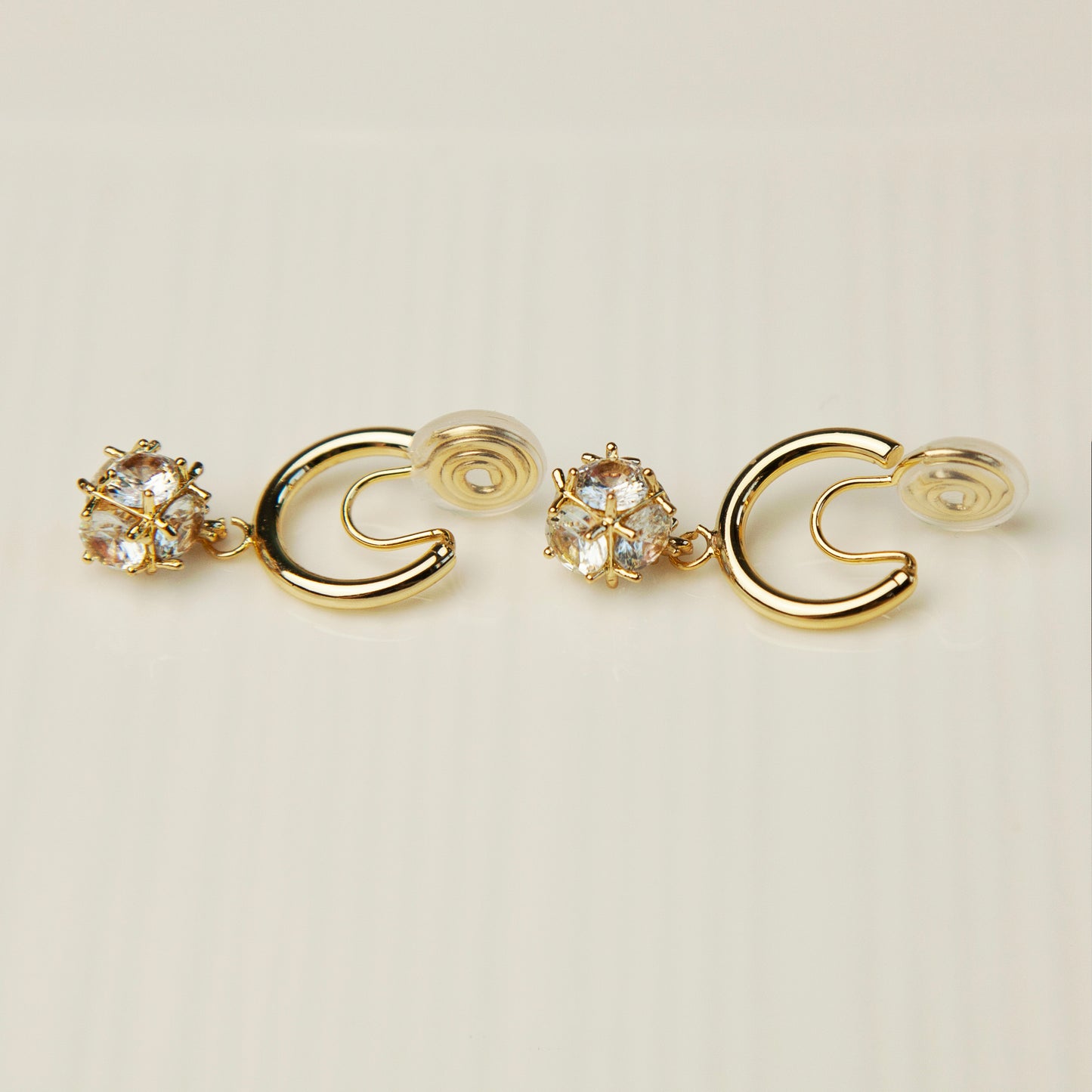 Gold Crystal Dangle Hoop Clip On Earrings, Drop Diamond Earrings , Non Pierced Spiral Clip On Huggie Hoops, Gold CZ Diamond Dangle Earrings, Non-Pierced Earrings