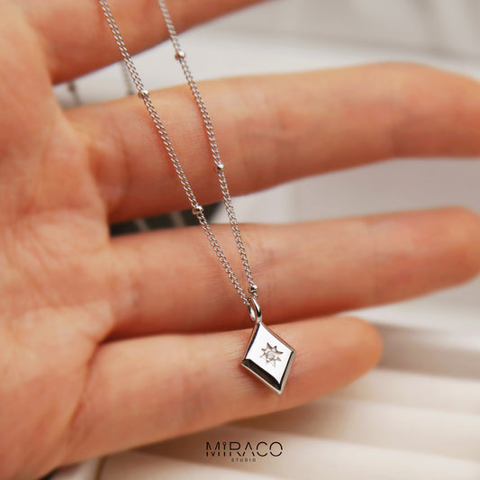 925 Sterling Silver Diamond Starburst Necklace, CZ Star Silver Necklace, Crystal Star Necklace, Minimalist Celestial Necklace, Stars Pendant