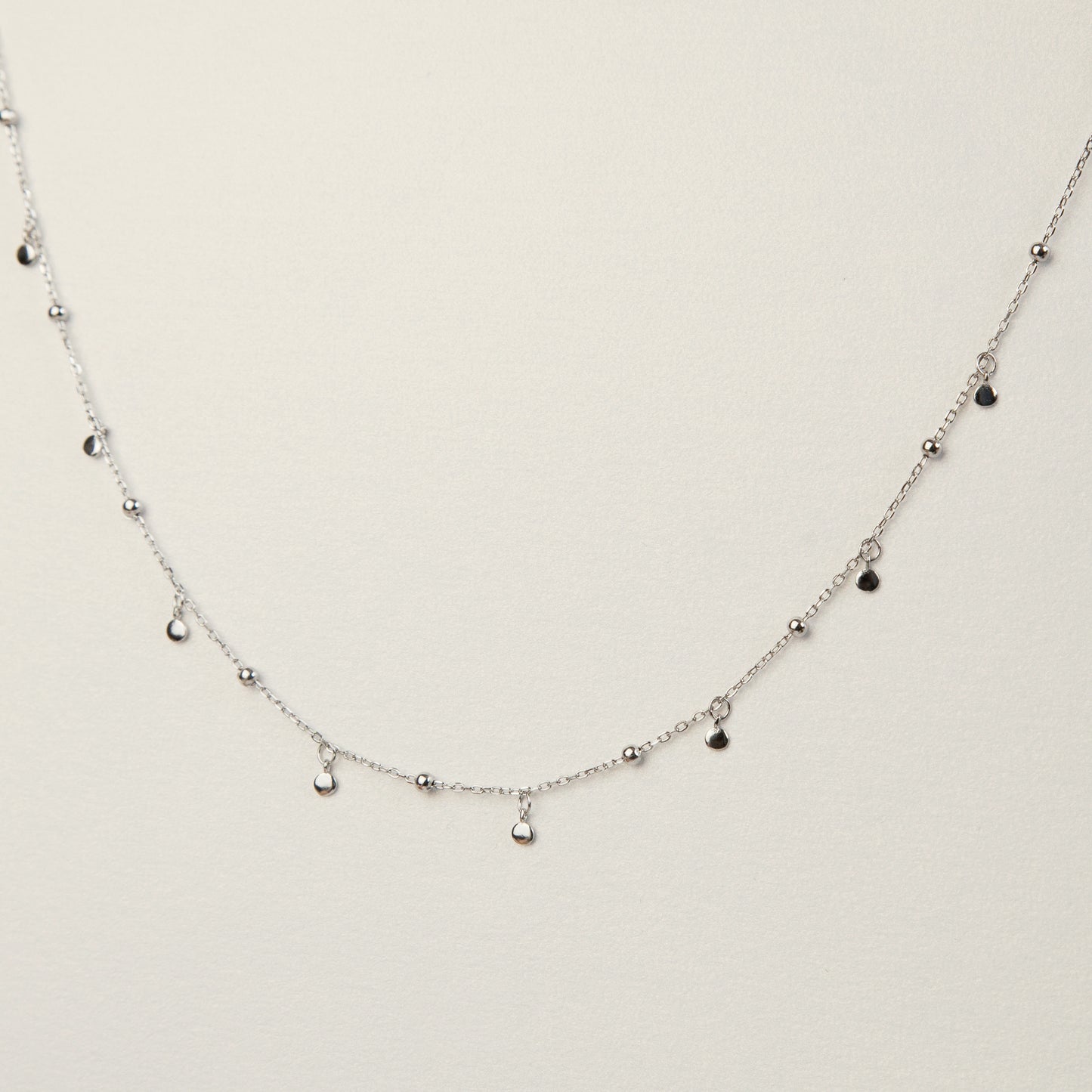 925 Sterling Silver Disc Ball Bead Drop Necklace, Disc Layering Necklace, Simple Silver Choker Necklace, Delicate Minimalist Chain Necklace