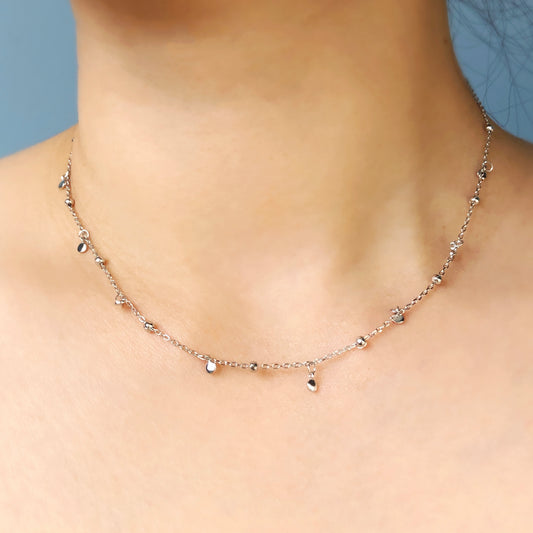 925 Sterling Silver Disc Ball Bead Drop Necklace, Disc Layering Necklace, Simple Silver Choker Necklace, Delicate Minimalist Chain Necklace