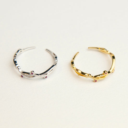 925 Sterling Silver Vine Ring, Gold Plated Open Ring, Wreath Ring, Plant Leaf Rings, Branch Ring