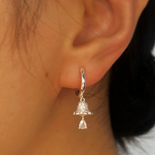 Bell Flower Drop Earrings, Dangle Hoop Earrings, Gold or Silver Flower Dangle Non Pierced Earrings