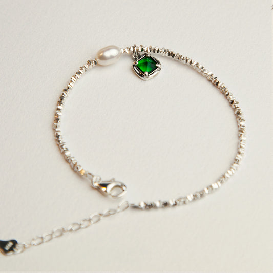 Sterling Silver Small Green Cube Pearl Bracelet
