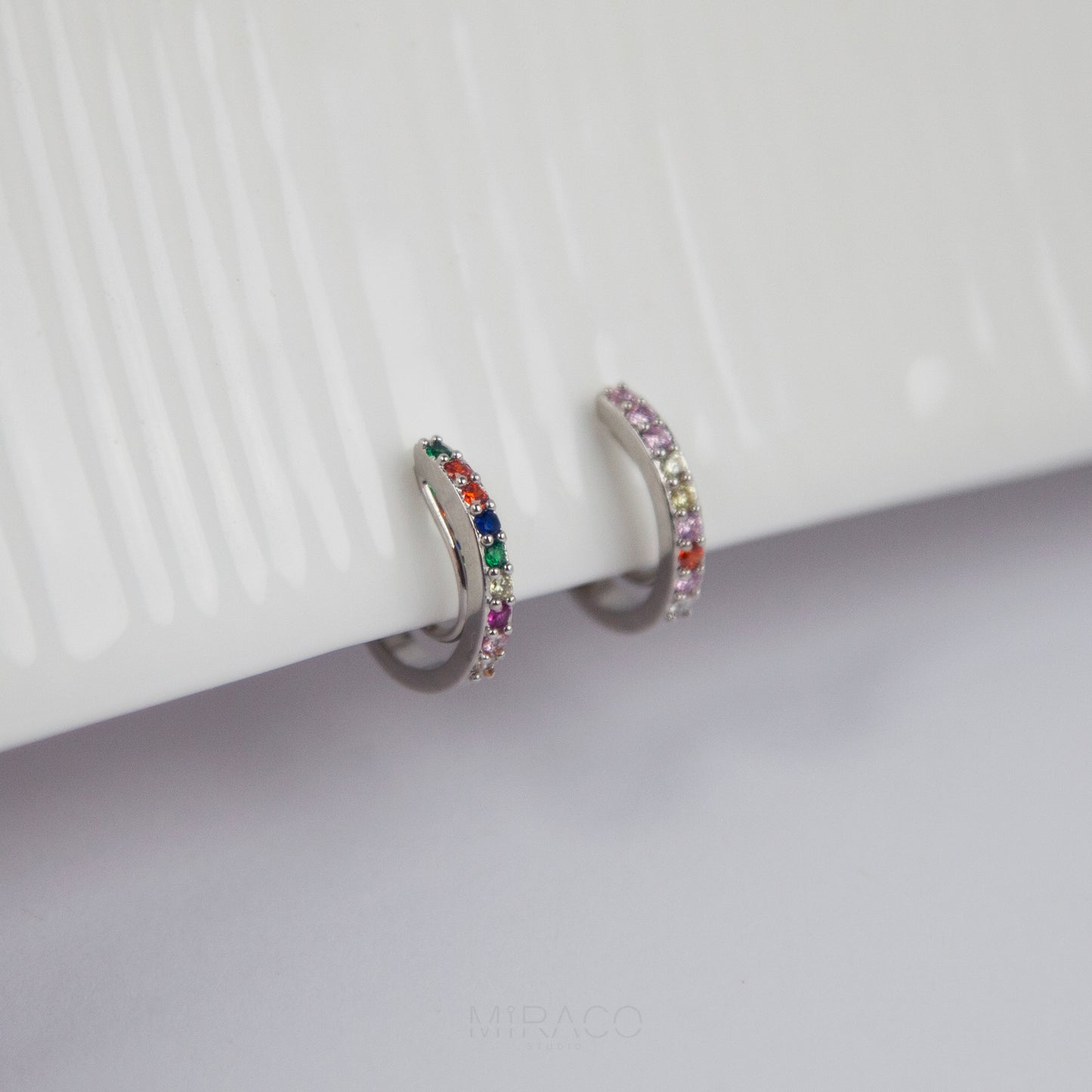 Rainbow Stones Clip On Huggie Earrings