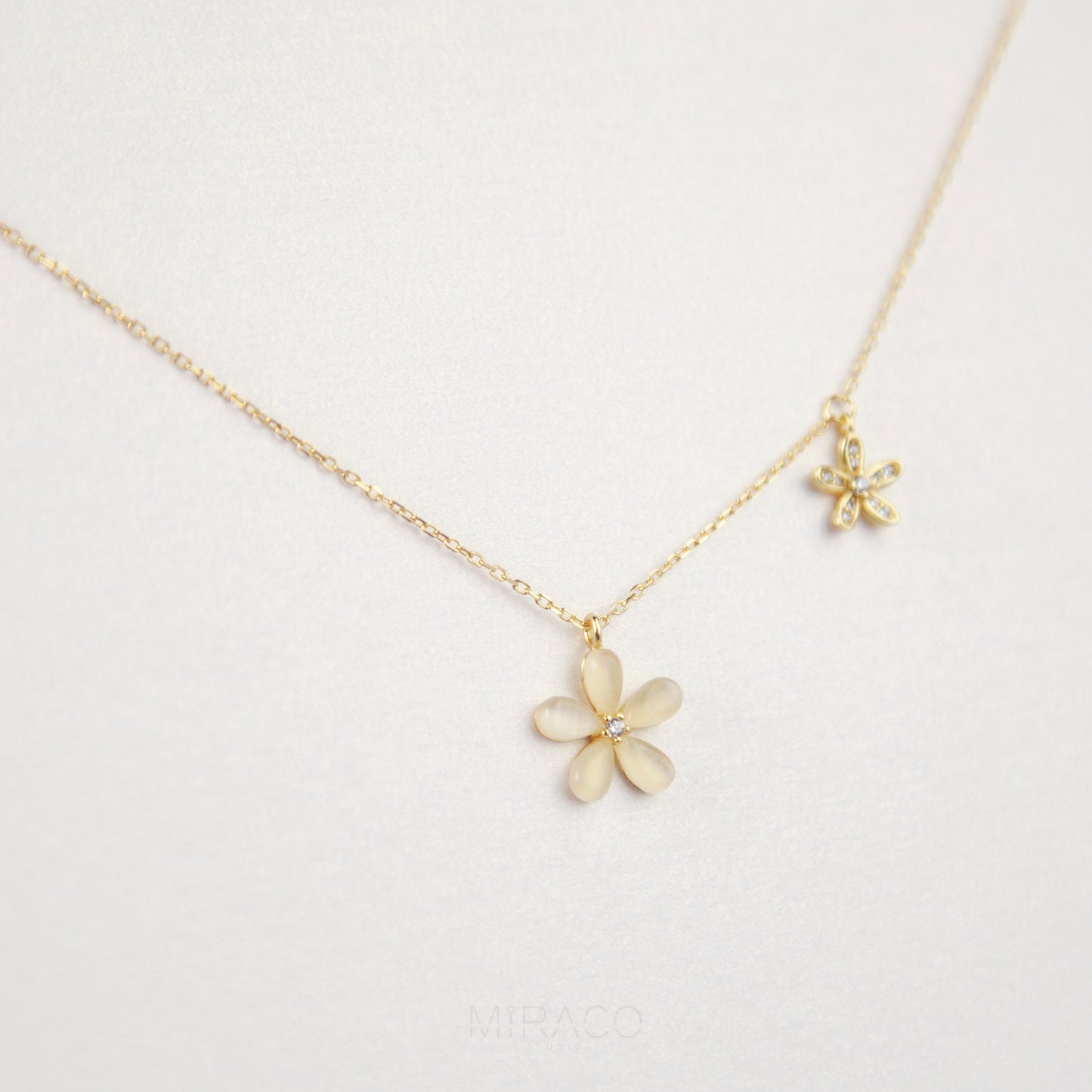 Cherry Blossom Dainty Necklace, Gold Flower Plant Necklace, Flower Plant Pendant