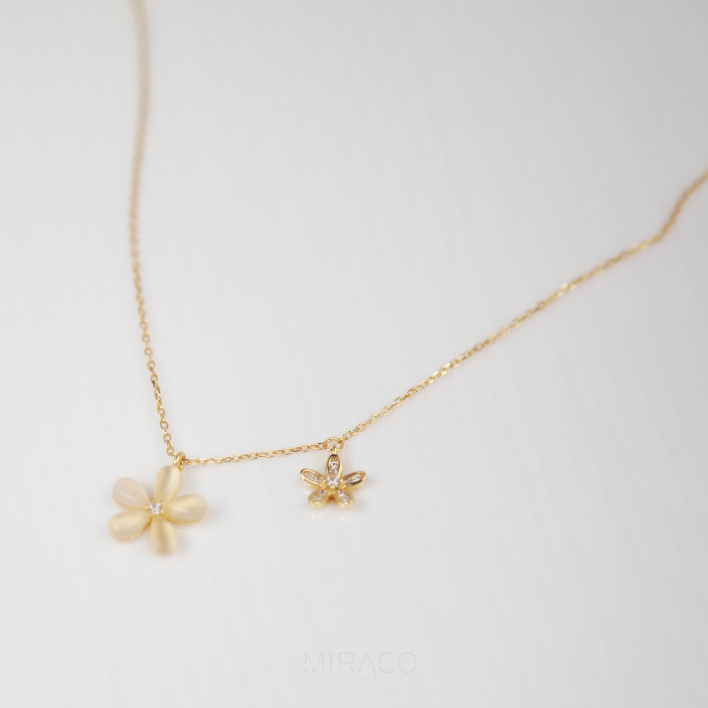 Cherry Blossom Dainty Necklace, Gold Flower Plant Necklace, Flower Plant Pendant