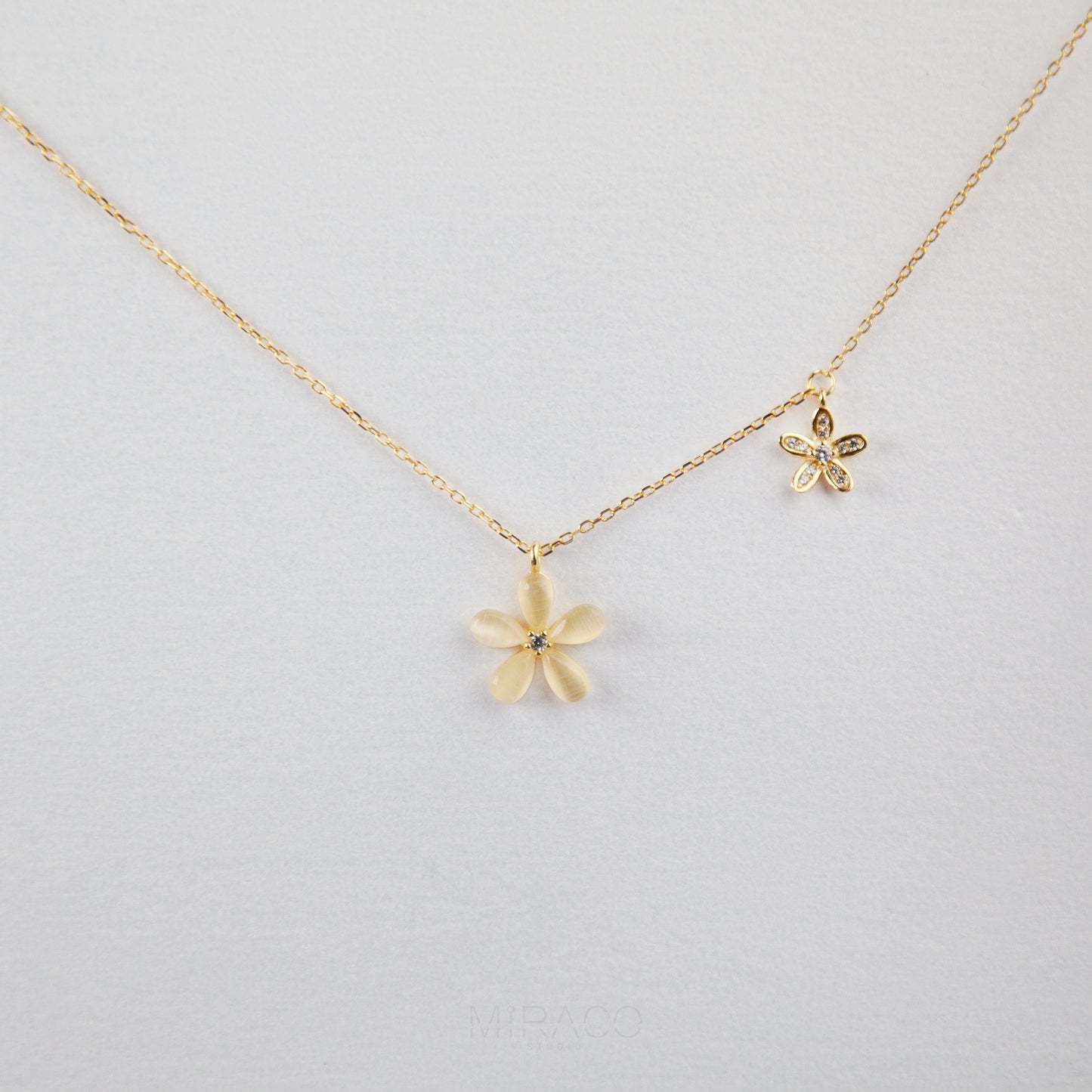 Cherry Blossom Dainty Necklace, Gold Flower Plant Necklace, Flower Plant Pendant