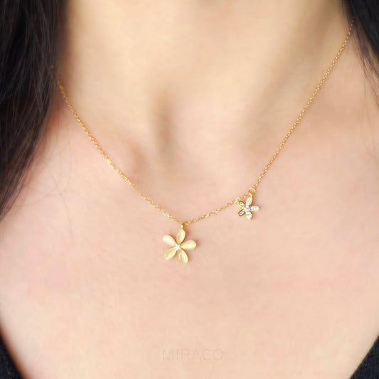 Cherry Blossom Dainty Necklace, Gold Flower Plant Necklace, Flower Plant Pendant