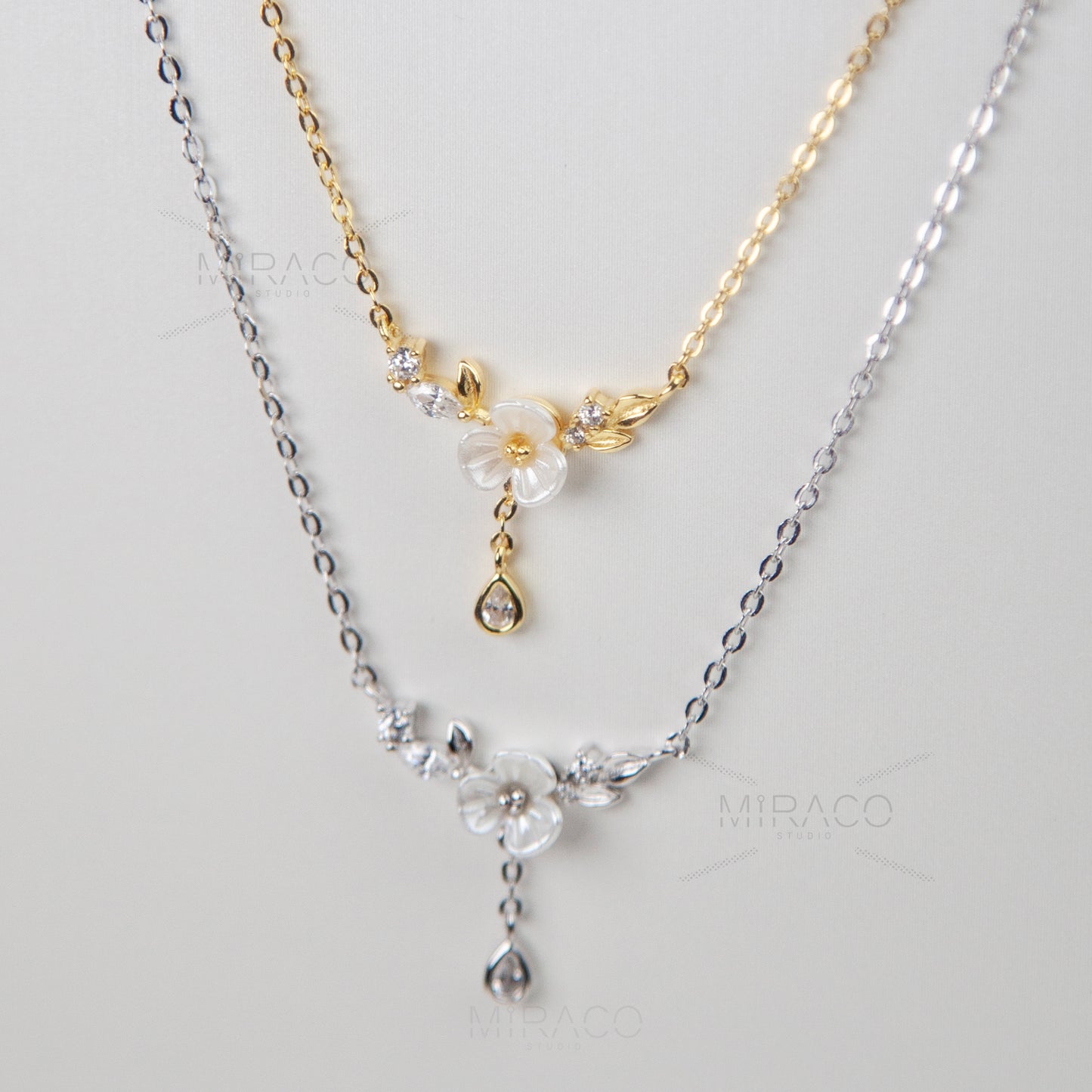 Cherry Blossom Fairy Cream Flower Necklace, Small Gold Flower Silver Flower Plant Necklace