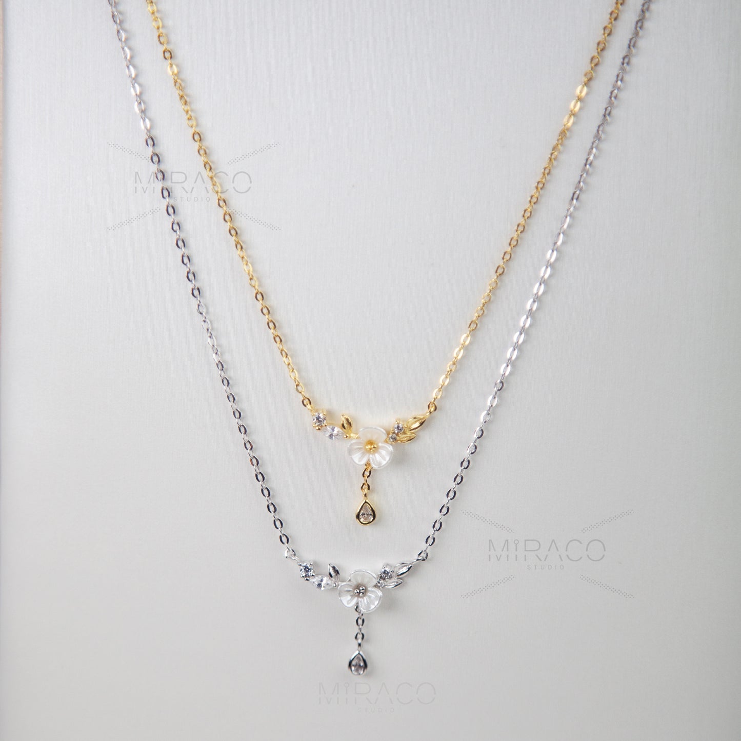 Cherry Blossom Fairy Cream Flower Necklace, Small Gold Flower Silver Flower Plant Necklace