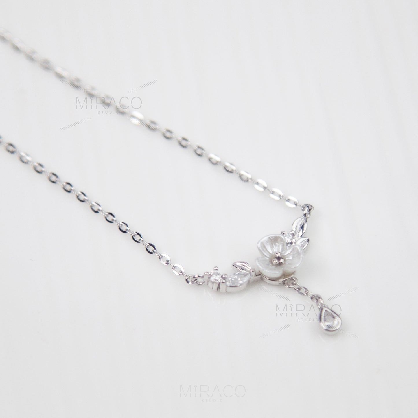 Cherry Blossom Fairy Cream Flower Necklace, Small Gold Flower Silver Flower Plant Necklace