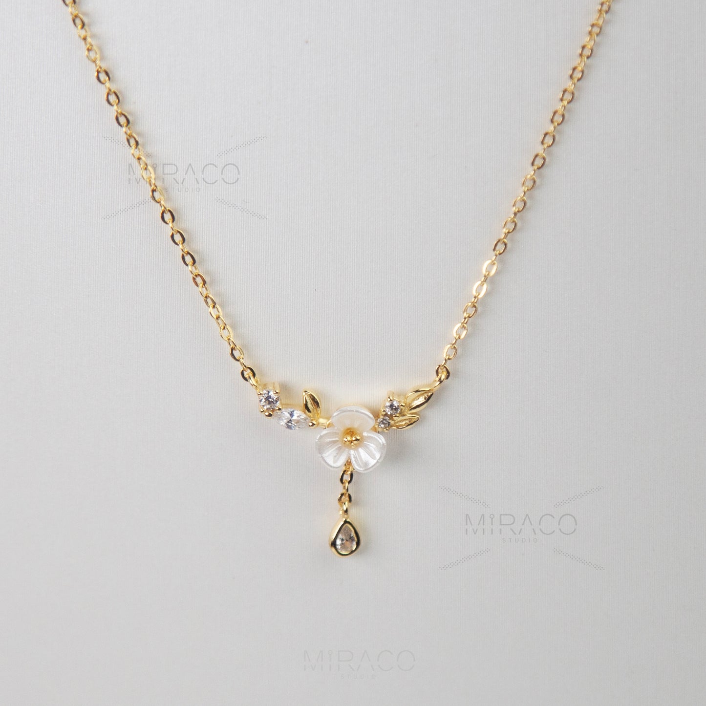 Cherry Blossom Fairy Cream Flower Necklace, Small Gold Flower Silver Flower Plant Necklace