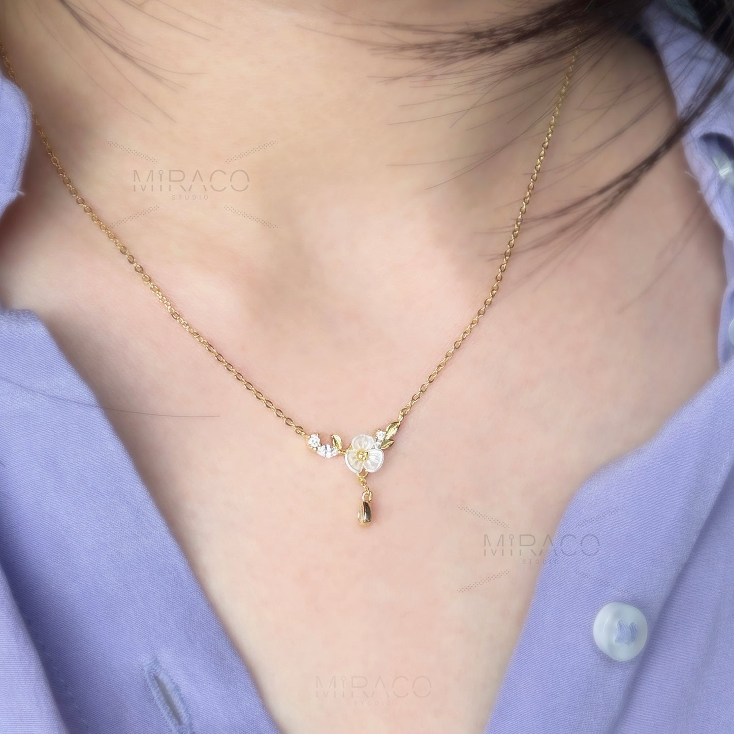Cherry Blossom Fairy Cream Flower Necklace, Small Gold Flower Silver Flower Plant Necklace