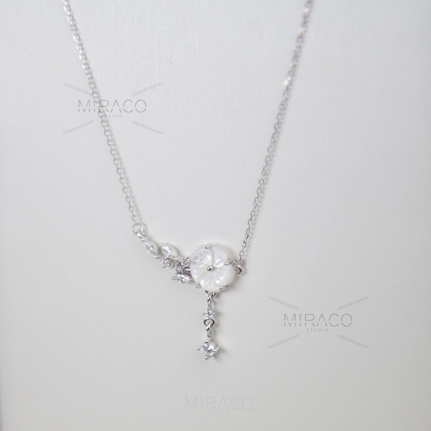 Cherry Blossom Fairy Cream Flower Necklace, Gold Flower Plant Necklace