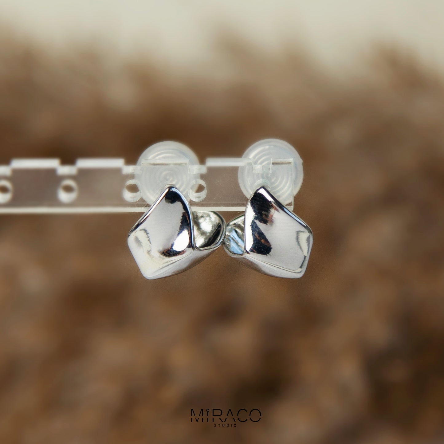 Chunky Rhombus Clip On Stud, Non Pierced Earring, Silver Colour Ear Clips