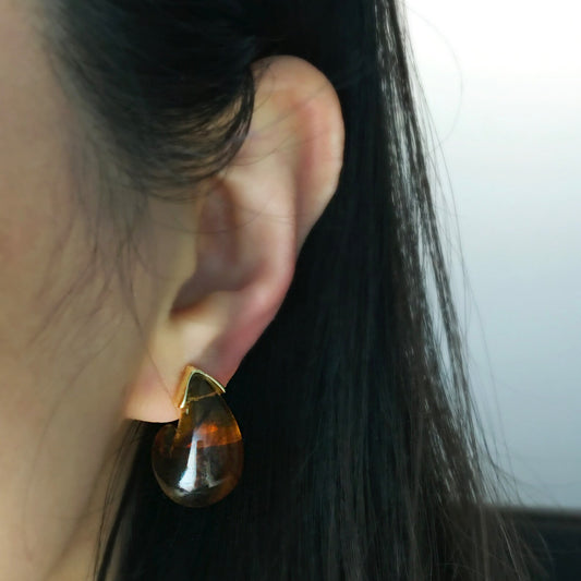 Chunky Waterdrop Domed Shape Non-Pierced Clip-On Earrings, Trendy Resin Statement Non Pierced Clips