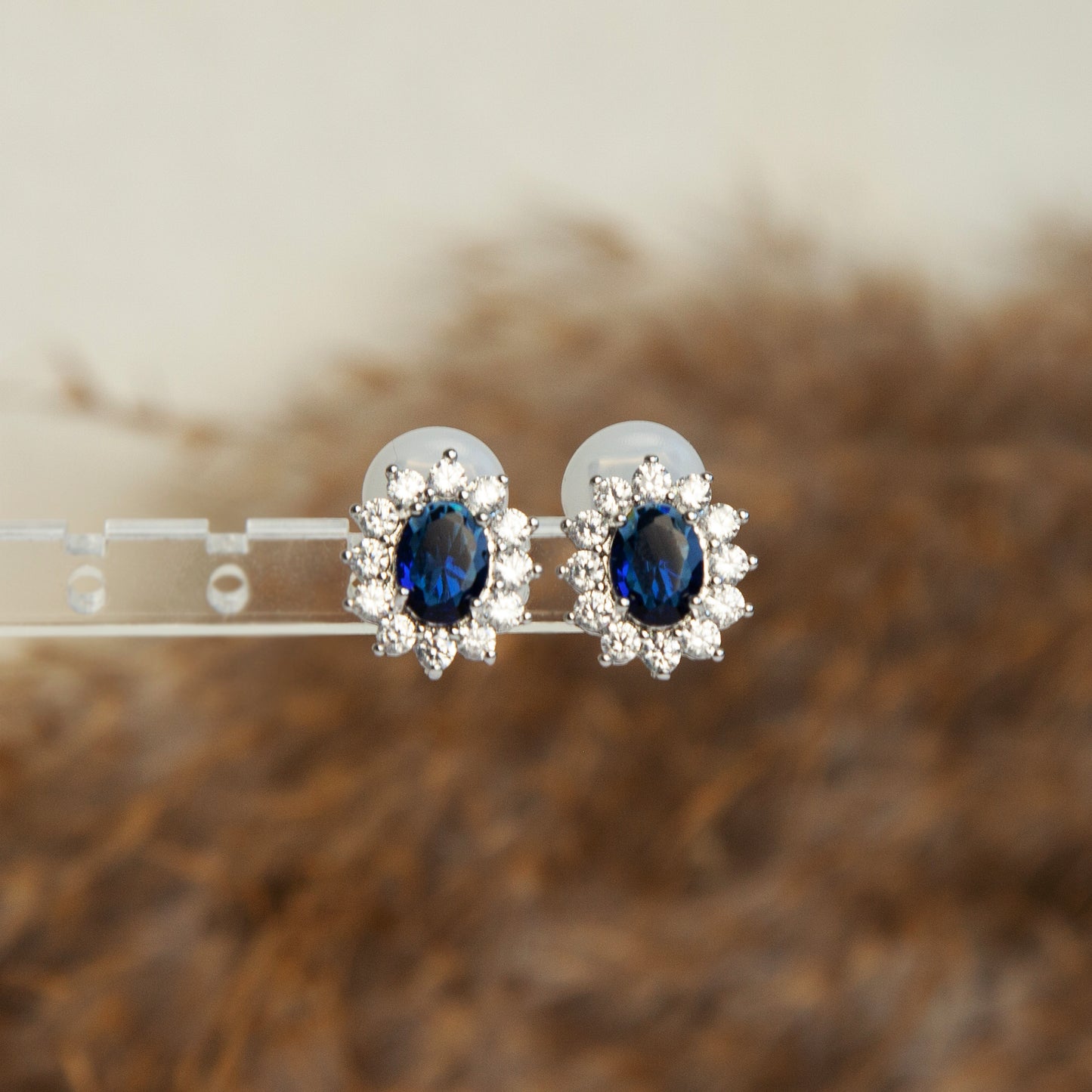 Clip On Black Blue Gemstone Earrings, Mini-Clip Studs Earrings, Blue or Black Crystal Stud Earrings, Elegant Non-Pierced CZ Sapphire Flower Studs