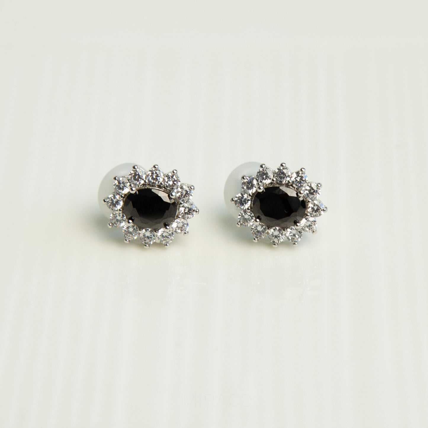 Clip On Black Blue Gemstone Earrings, Mini-Clip Studs Earrings, Blue or Black Crystal Stud Earrings, Elegant Non-Pierced CZ Sapphire Flower Studs