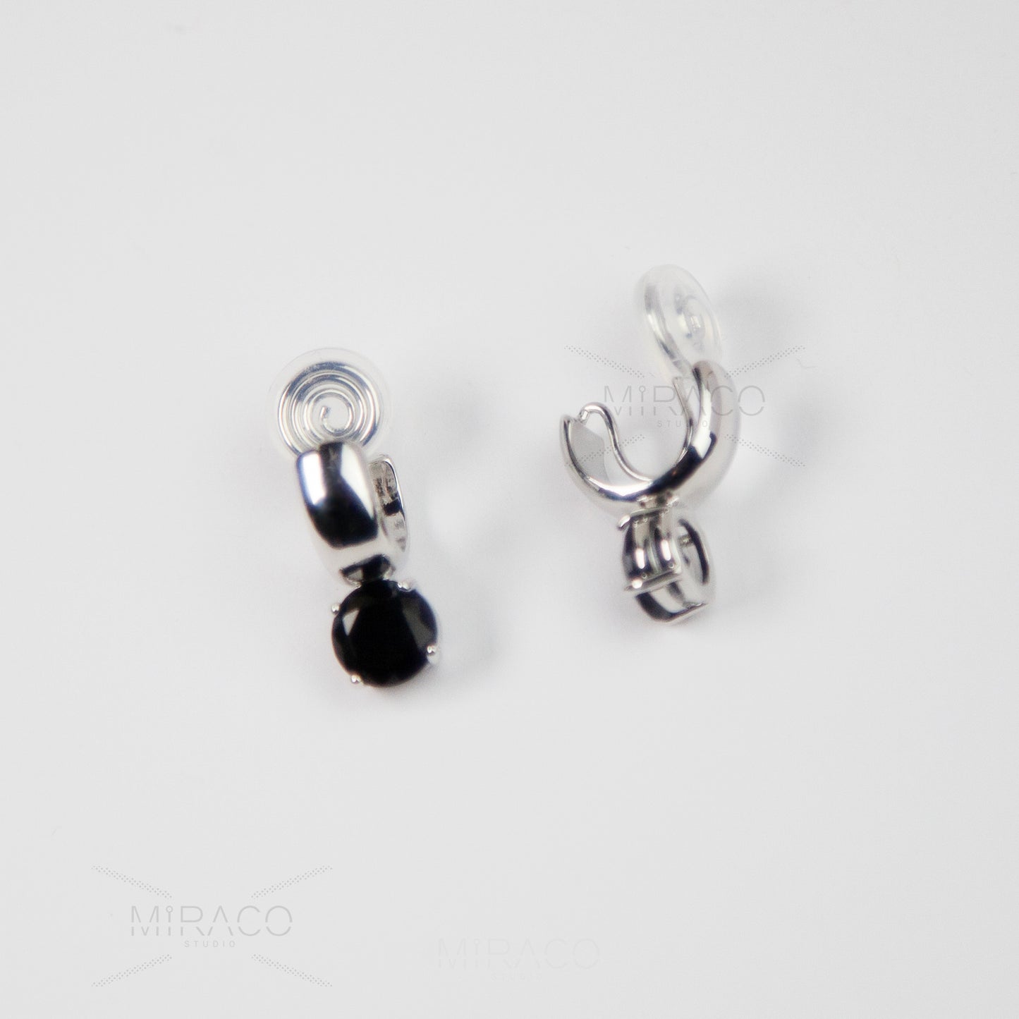 Clip On CZ Huggie Hoop Earrings, Minimal Hoop Non-Pierced Earrings, Square Diamond Earrings, Spiral Coil Back Clips