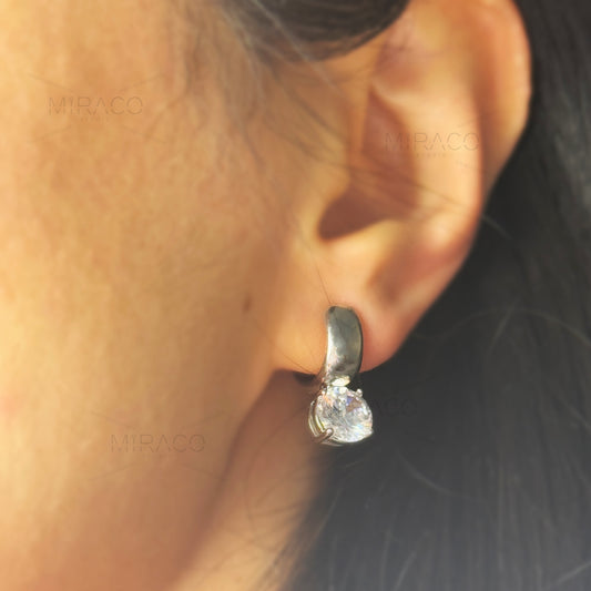 Clip On CZ Huggie Hoop Earrings, Minimal Hoop Non-Pierced Earrings, Square Diamond Earrings, Spiral Coil Back Clips