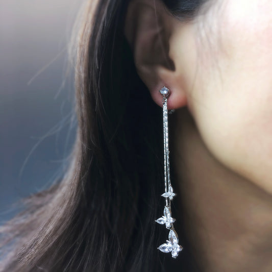 Clip On Dangle Butterfly Diamond Earrings, Mini-Clip Dangle Earrings, Clear Crystal Dangle and Drop Earrings, Non-Pierced Tassel Earrings