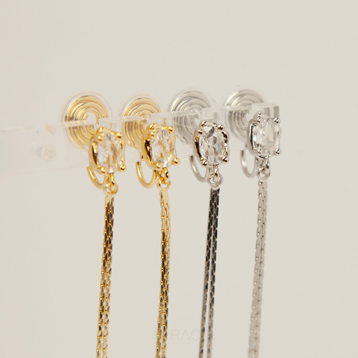 Clip On Dangle Diamond Earrings, Long Tassel Dangle Earrings, Clear Crystal Dangle and Drop Earrings, Silver or Gold Non-Pierced Earrings