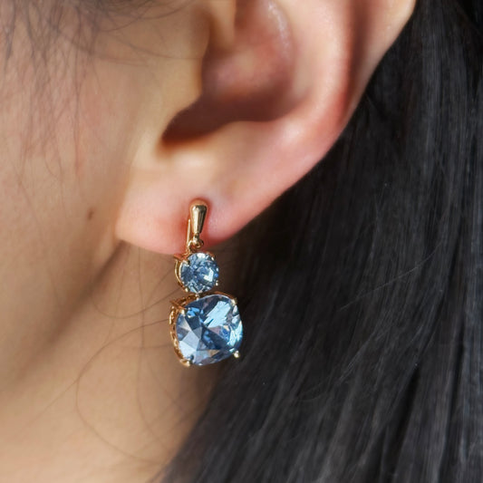 Clip On Dangle Earrings, Sea Blue Crystal Dangle and Drop Earring, Non Pierced Earrings