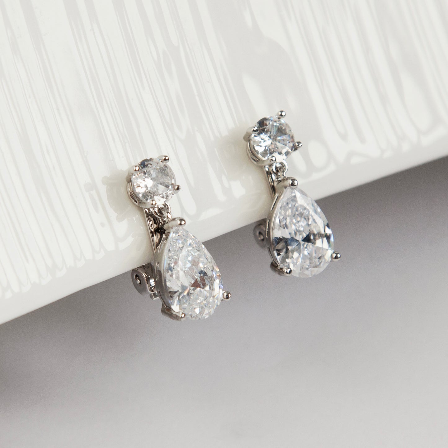 Clip On Diamond Earrings, Crystal Dangle Earring, Clear Crystal Water Drop Dangle and Drop Earrings, Non-Pierced Droplet Earring
Paddle back clips