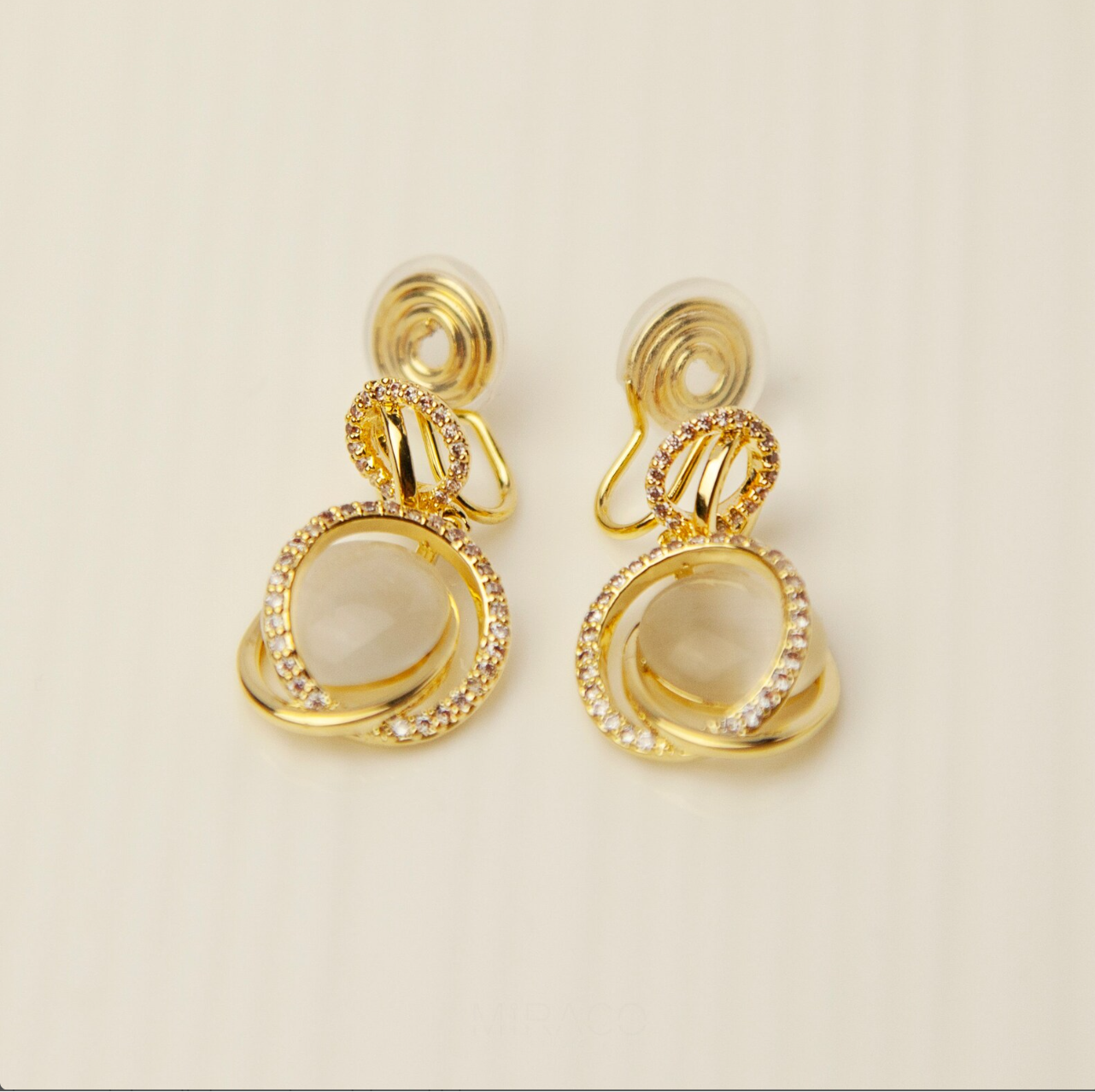 Clip On Earrings for Women, Oval Cats Eye Dangle Drop Earrings, Gold Dangle Non Pierced Earrings