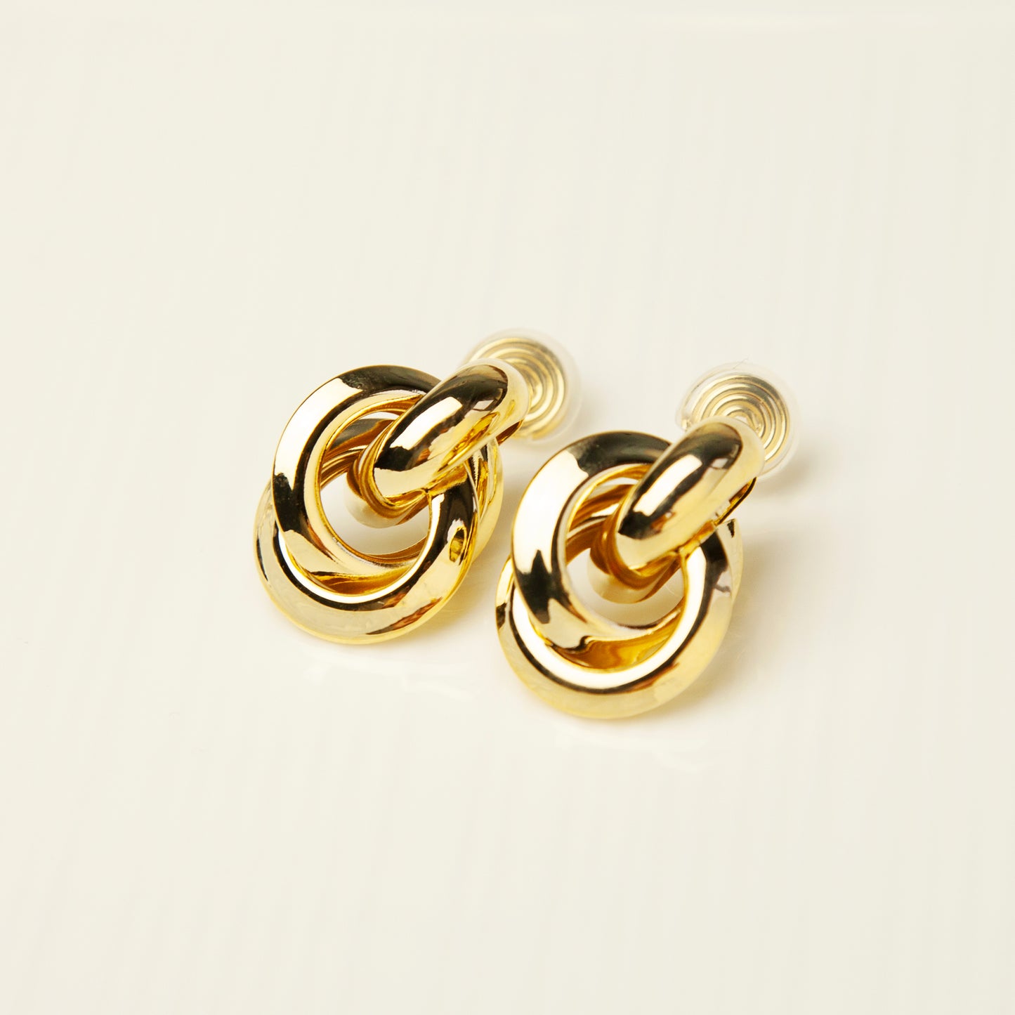 Clip On Gold Knot Stud Earrings, Twist Circle Large Clip On Studs, Minimalist Gold Metal Non Pierced Earrings, Simple Modern Earrings