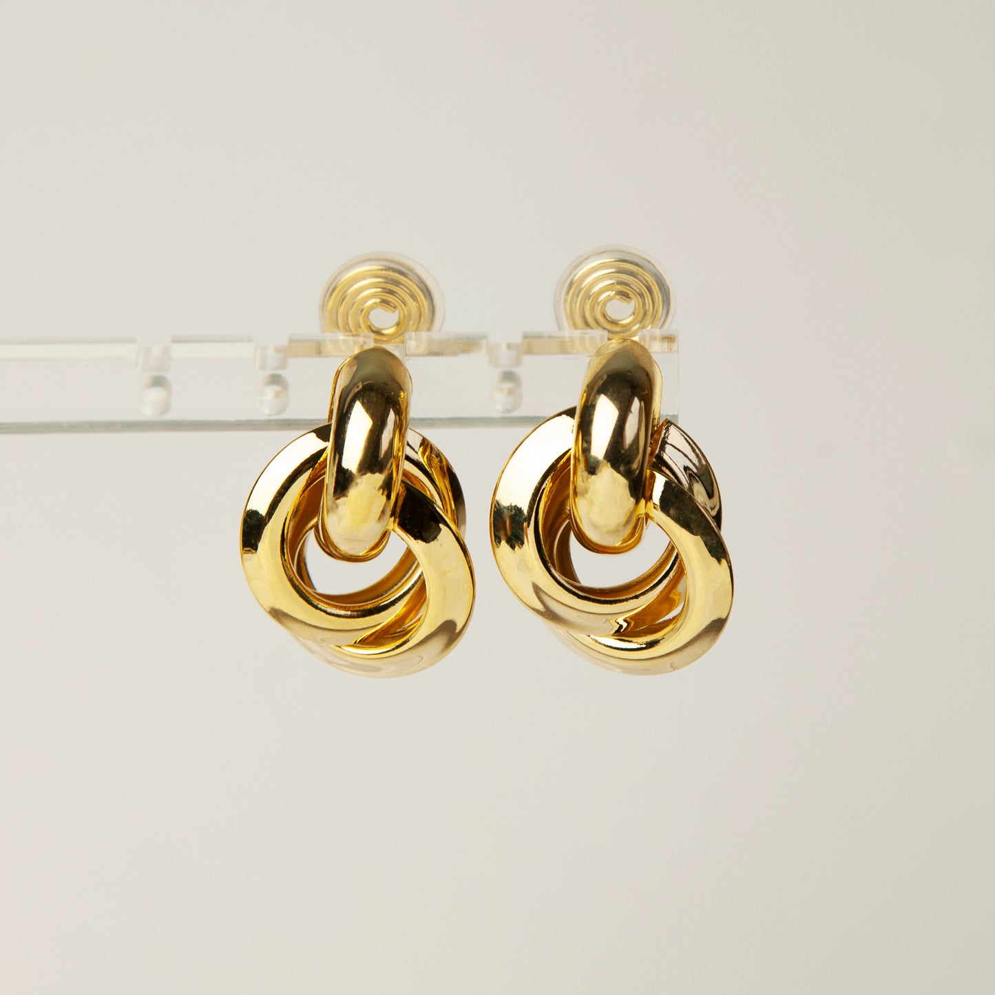Clip On Gold Knot Stud Earrings, Twist Circle Large Clip On Studs, Minimalist Gold Metal Non Pierced Earrings, Simple Modern Earrings