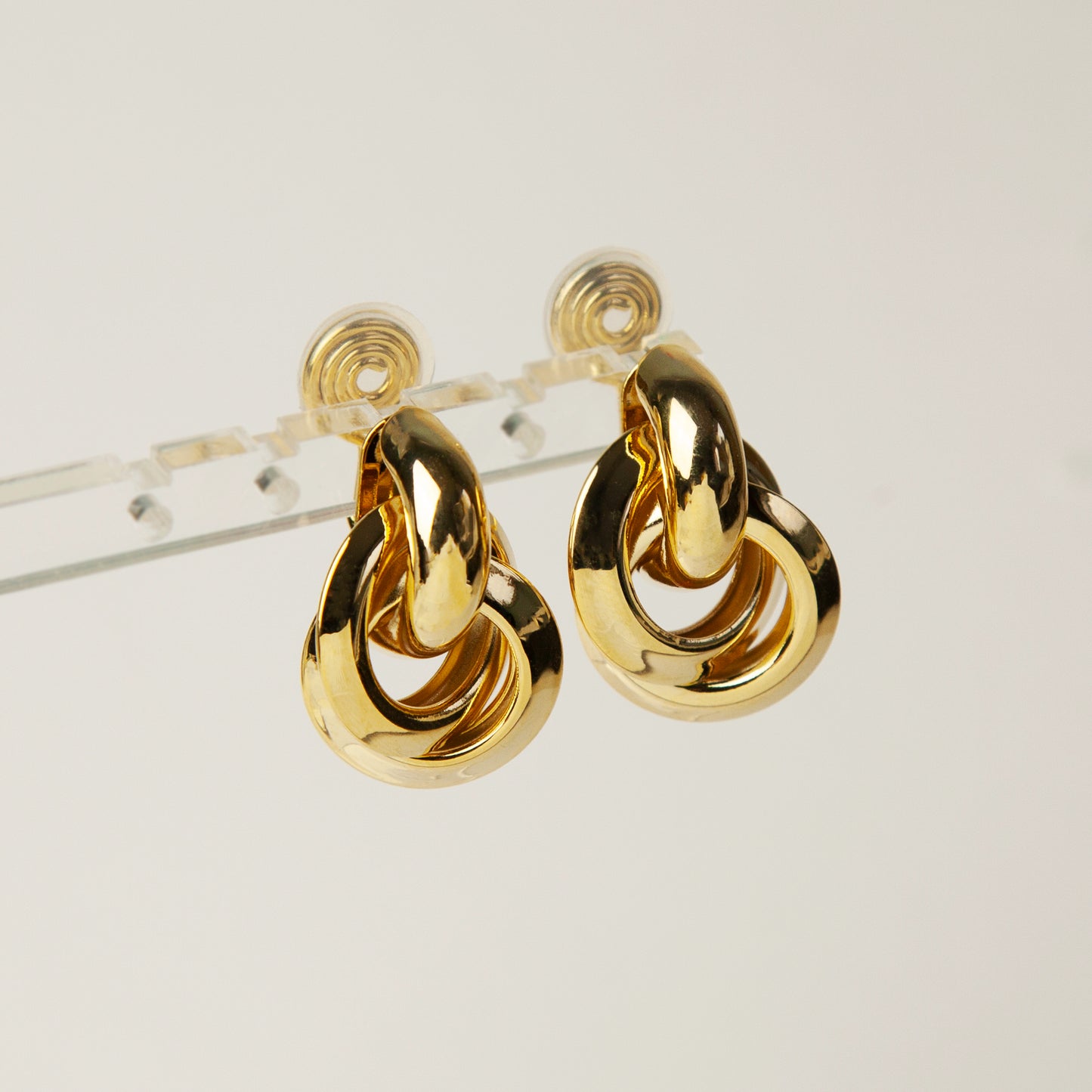 Clip On Gold Knot Stud Earrings, Twist Circle Large Clip On Studs, Minimalist Gold Metal Non Pierced Earrings, Simple Modern Earrings