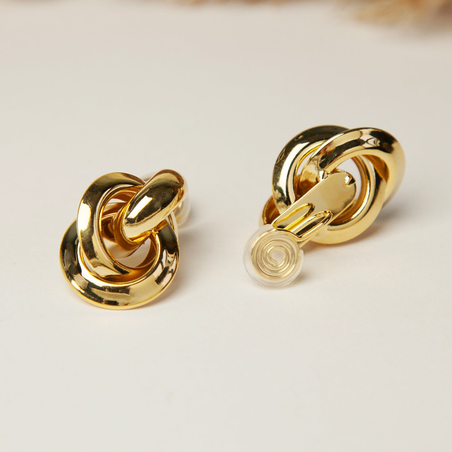 Clip On Gold Knot Stud Earrings, Twist Circle Large Clip On Studs, Minimalist Gold Metal Non Pierced Earrings, Simple Modern Earrings