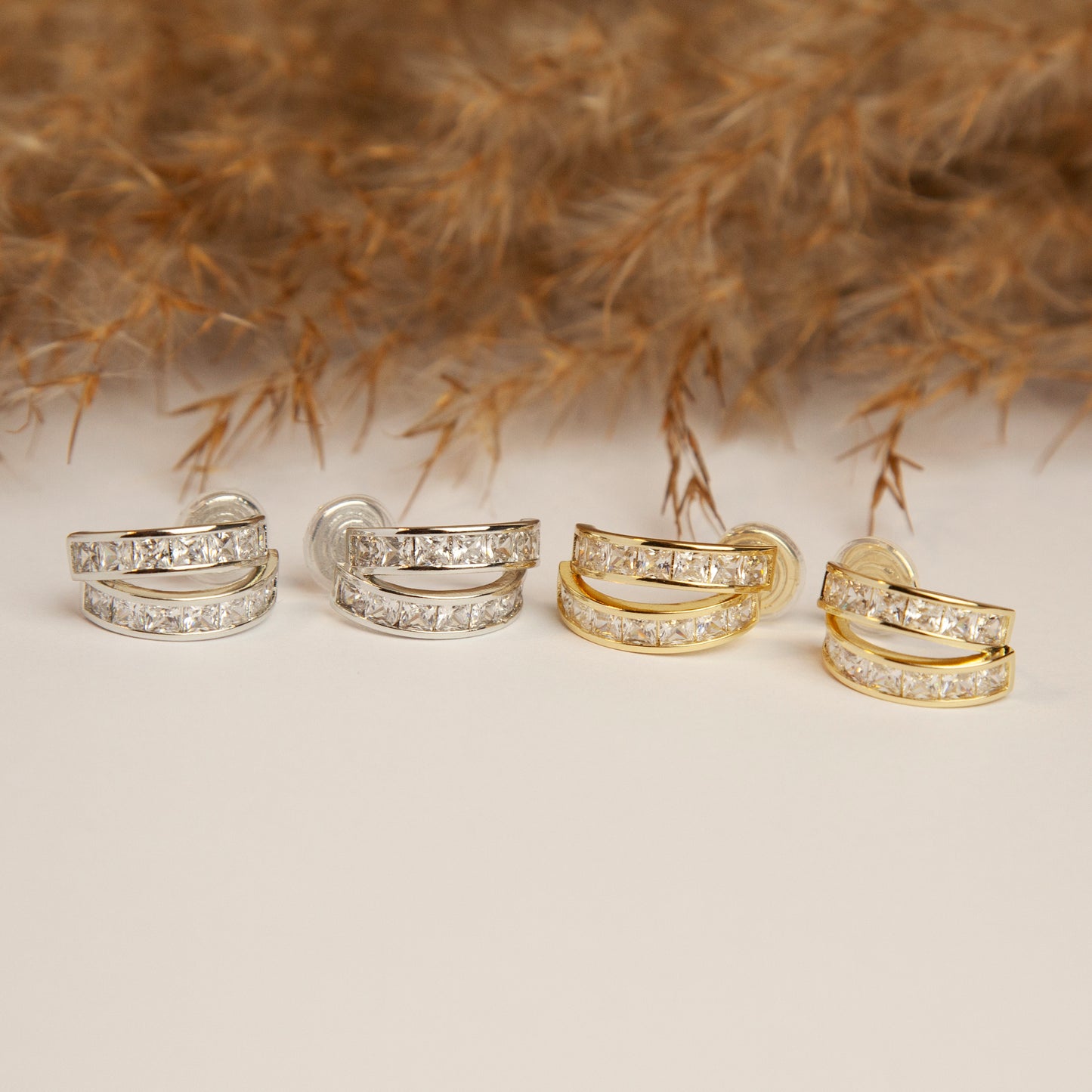 Clip On Half Hoop Diamond Stud Earrings, Minimalist Pave Crystal Gold Or Silver Stud Earrings, Clip On Diamond Studs, Large Crystal Ear Clip