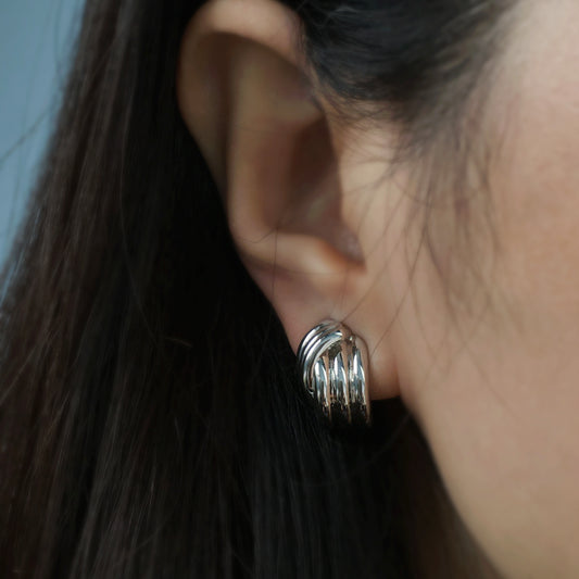 Clip On Metal Knot Stud Earrings, Chunky Modern Minimalist Earrings, Medium Clip On Stud, Non Pierced Earrings, Silver Colour Ear Clips