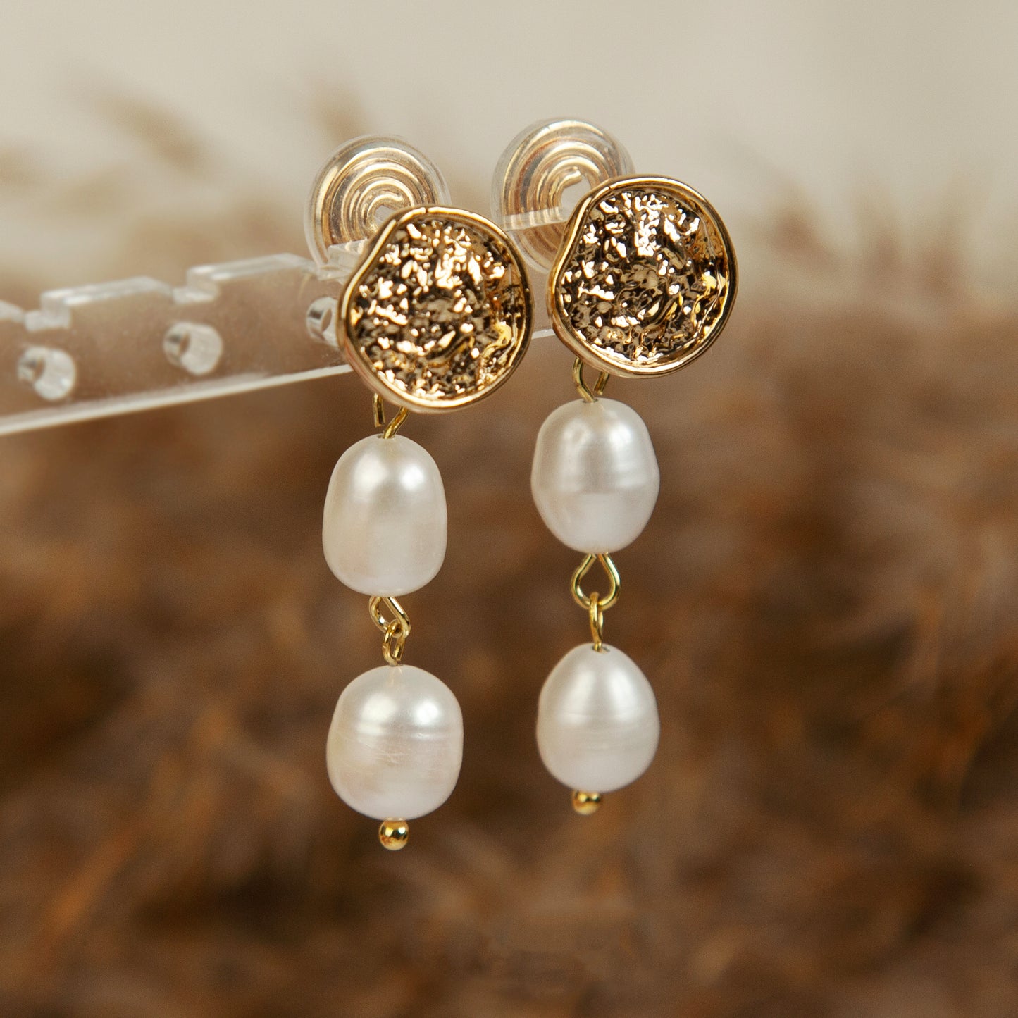 Clip On Pearls Earrings, Non Pierced Dangle Earrings With Double Freshwater Pearls, Genuine Pearls Dangle Drop Earrings with Gold Coin
Please note every single pearls are unique with nature flaws