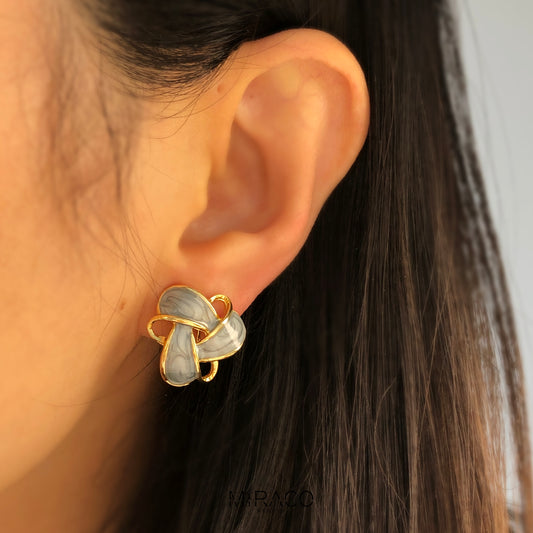 Clip On Stud Earrings Gold-Tone Blue Knot Geometric Earrings, Non Pierced Stud Earrings, Twist Knot Stud Earrings, Medium Blue-gray Studs