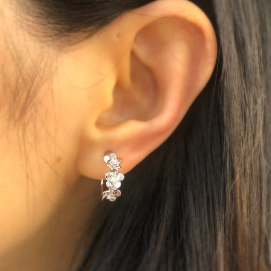 Coil Back Clip On Hoops, Huggie Hoop Earrings, Flower Ear Wrap, Non Pierced Earrings