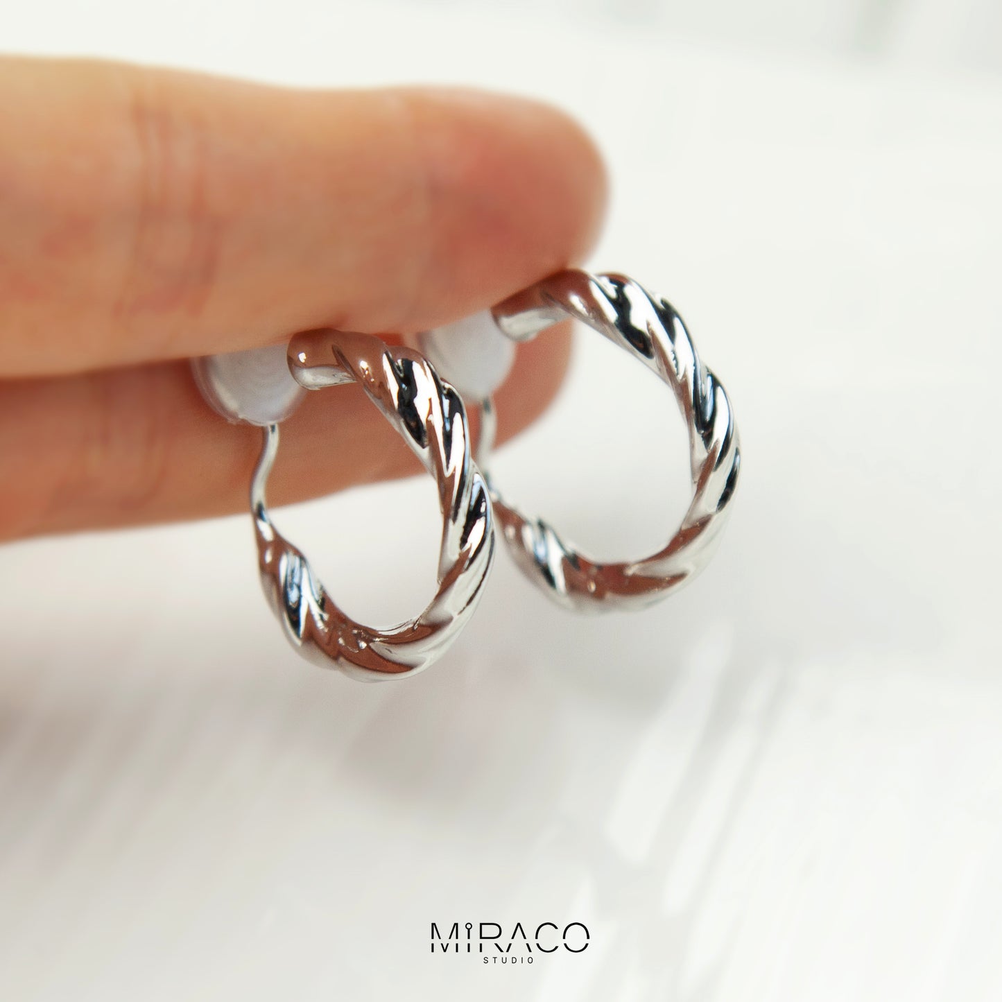 Coil Back Clip On Silver Hoops, Chunky Silver Colour Hoop Earrings, Medium Huggies, Non Pierced Earrings