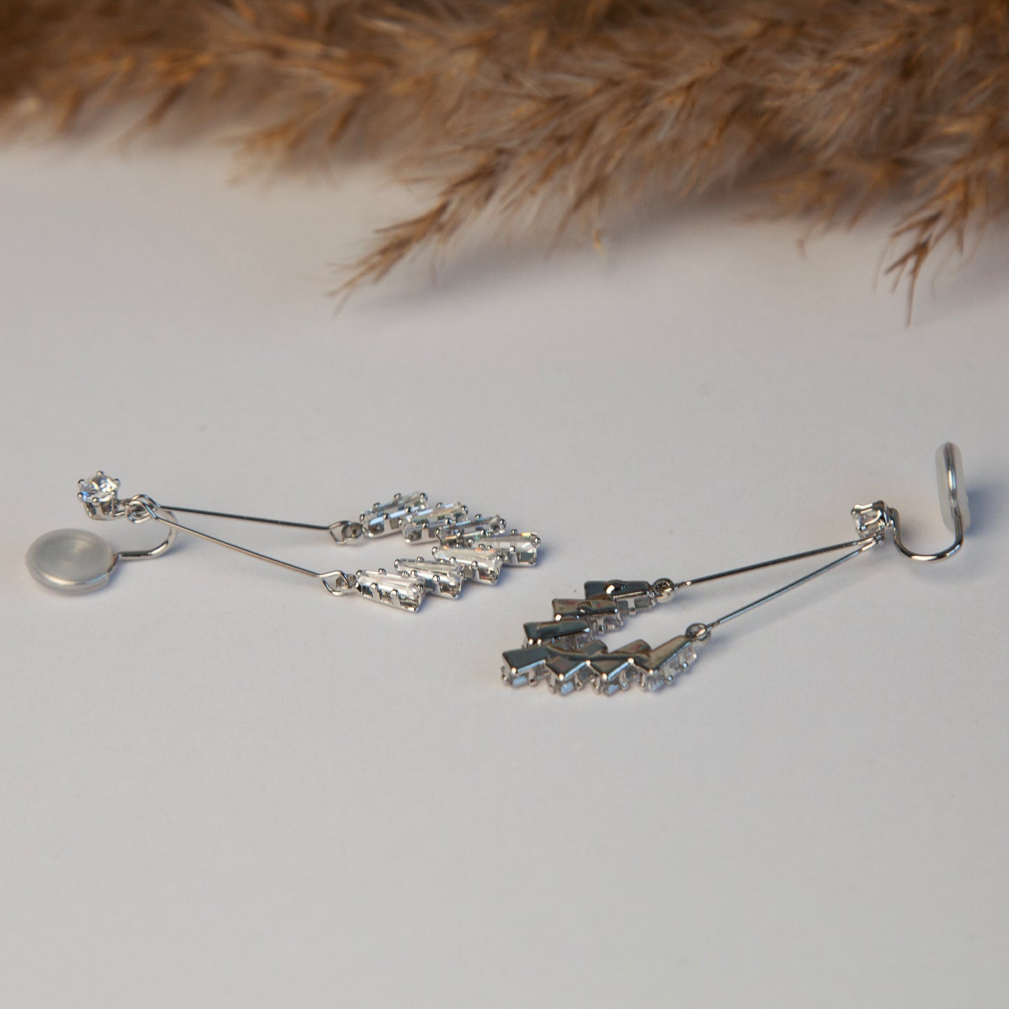 Crystal Dangle Drop Clip-On Earrings, Silver Colour Chandelier Diamond Dangle Earrings, Pave Diamond Non-Pierced Sparkling Drop Earrings