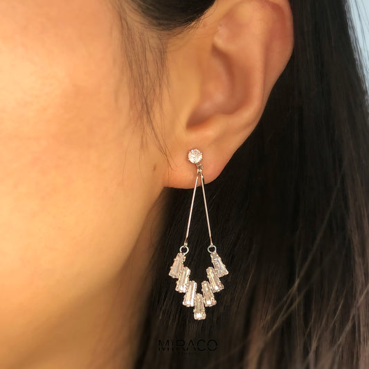 Crystal Dangle Drop Clip-On Earrings, Silver Colour Chandelier Diamond Dangle Earrings, Pave Diamond Non-Pierced Sparkling Drop Earrings