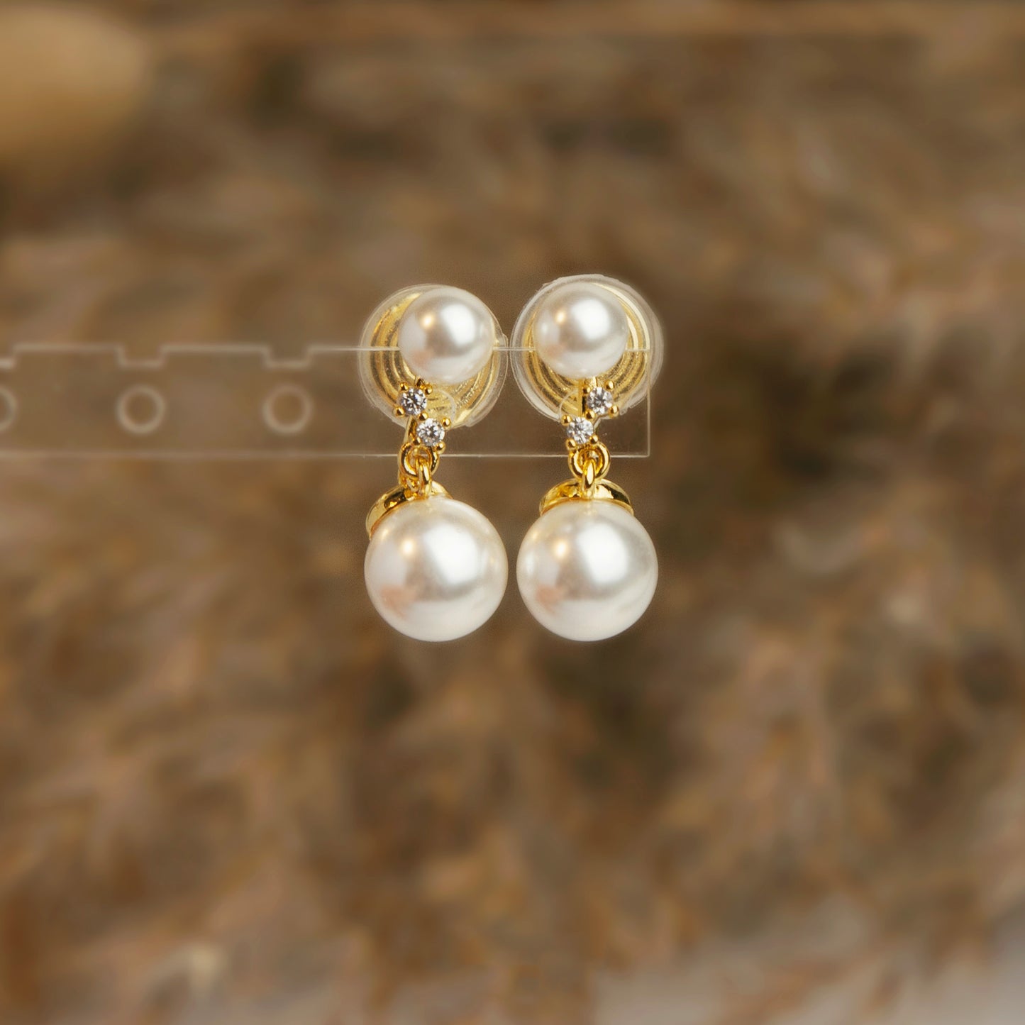 Crystal Dangle Pearls Earring, Double Pearls Non Pierced Earrings, Two Pearls Earring