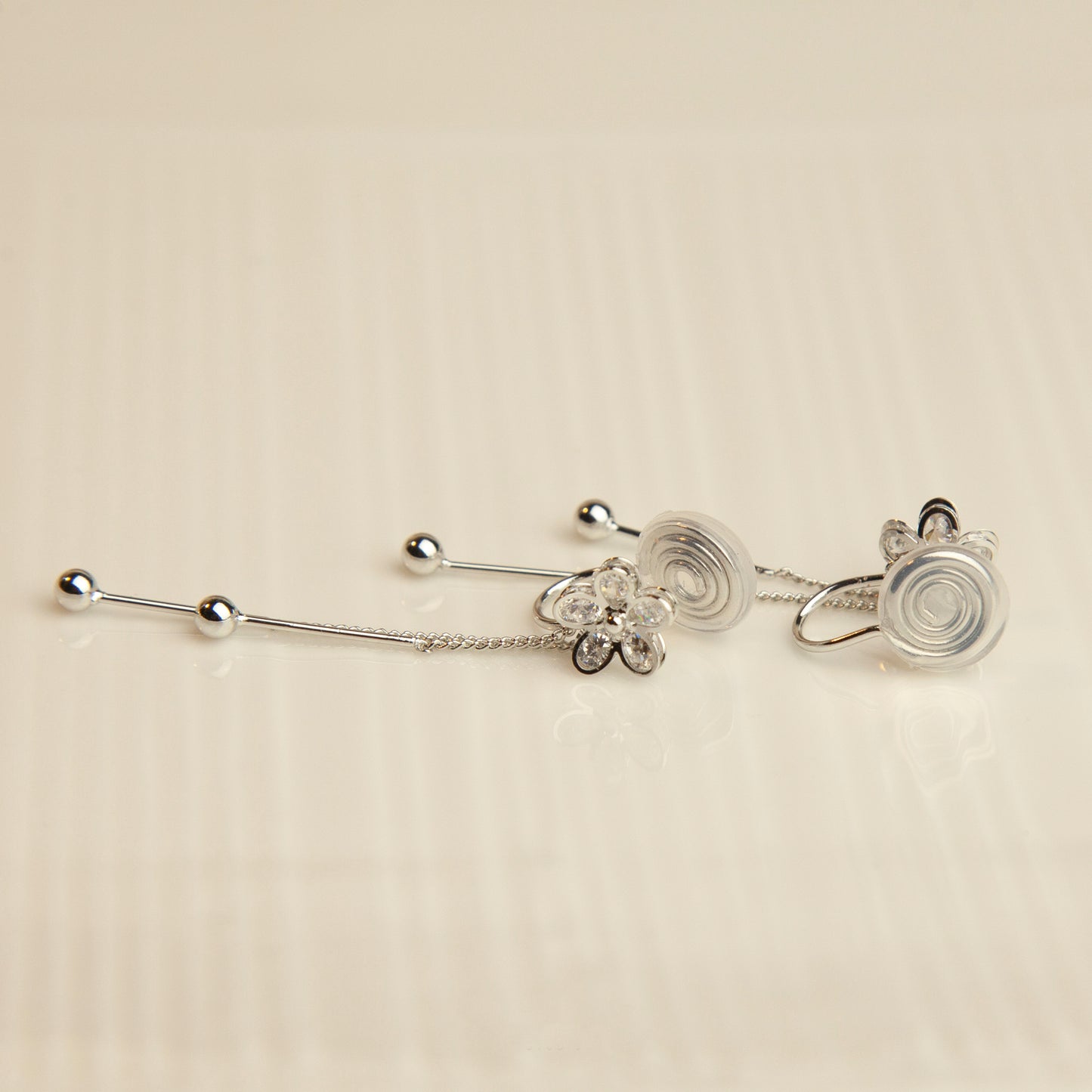 Crystal Flower Dangle Clip On Earrings, Silver Colour Flower Drop Earrings with Tassels, Dainty Flower Drop & Dangle Earring, Non Pierced