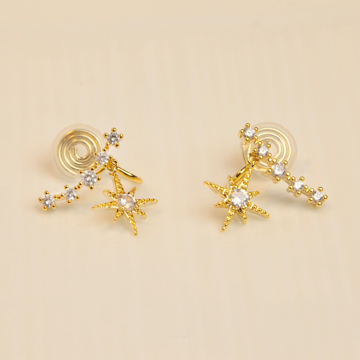 Crystal Star Stud Earrings, Gold Plated Long Climber CZ Stud Earrings, Dainty Start Drop Earring, Clip On Earrings, Non Pierced Earrings