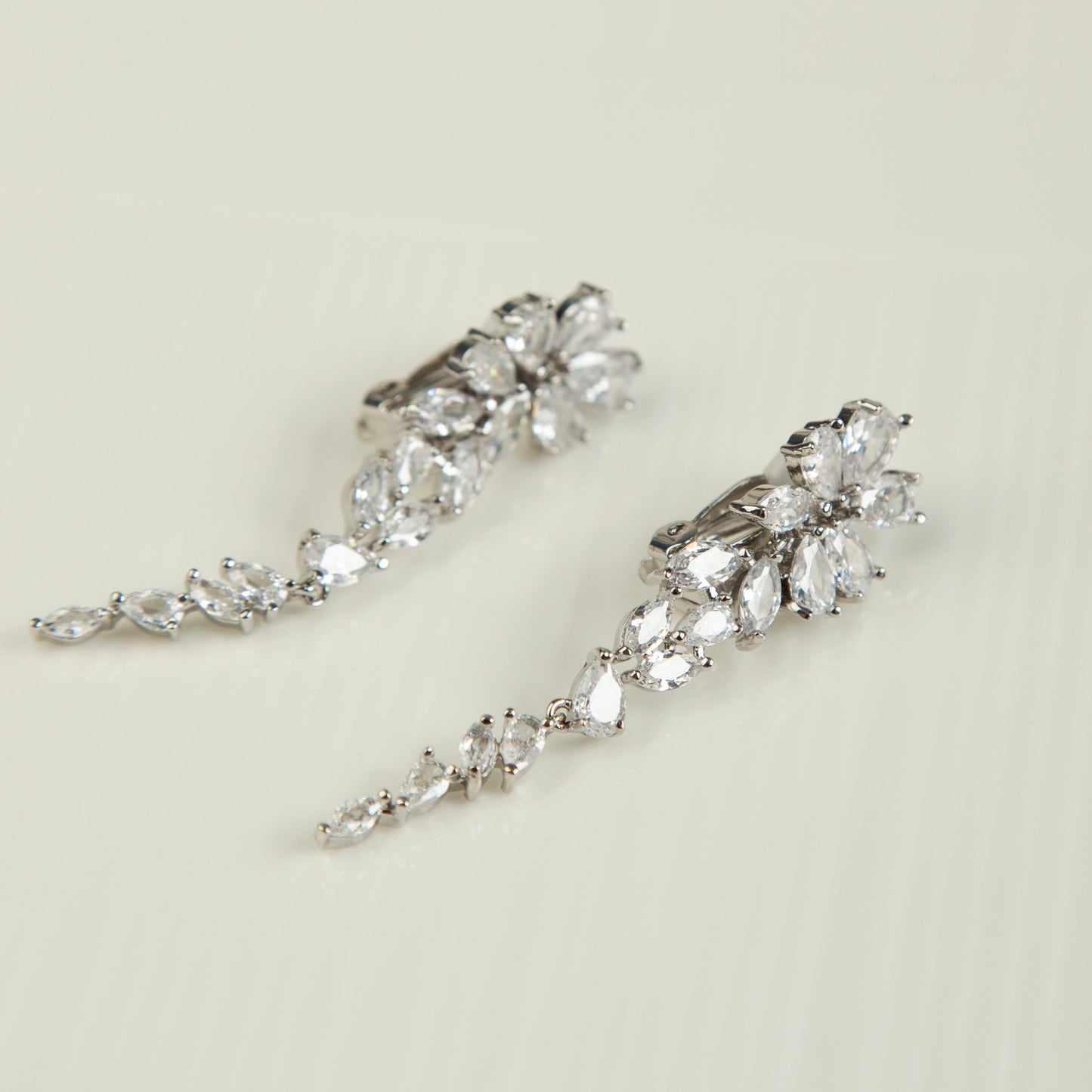 Crystal Statement Clip On Earrings, Chandelier Dangle Earrings, Clear Crystal Leaf Dangle and Drop Earrings, Paddle Back Clips Non-Pierced Wedding Earrings