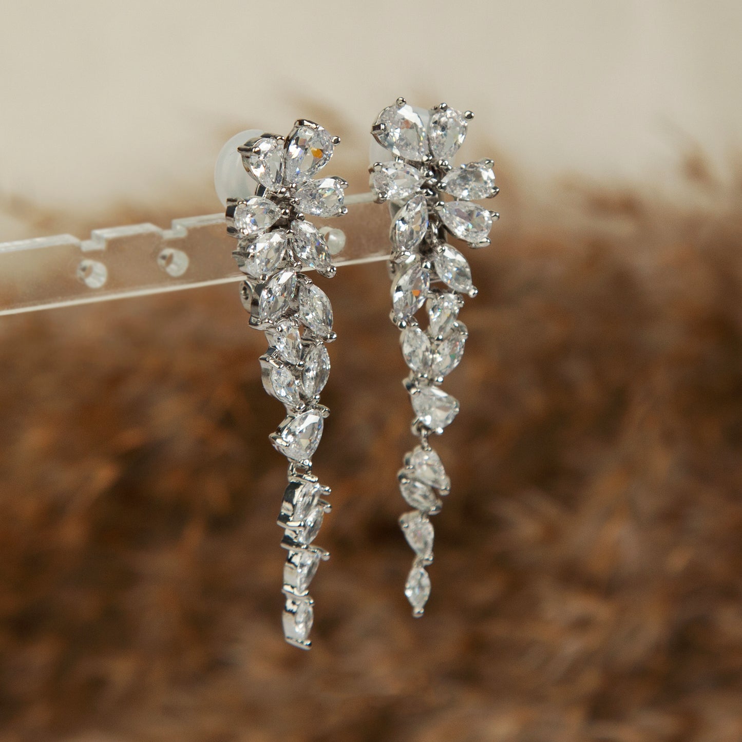 Crystal Statement Clip On Earrings, Chandelier Dangle Earrings, Clear Crystal Leaf Dangle and Drop Earrings, Paddle Back Clips Non-Pierced Wedding Earrings