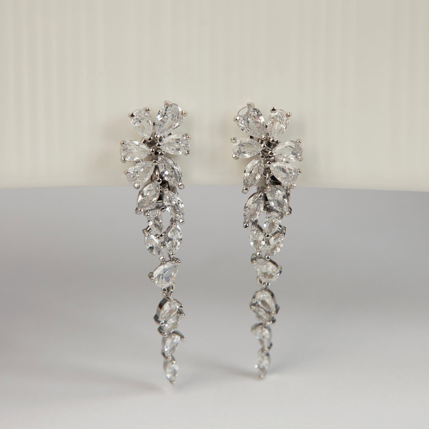 Crystal Statement Clip On Earrings, Chandelier Dangle Earrings, Clear Crystal Leaf Dangle and Drop Earrings, Paddle Back Clips Non-Pierced Wedding Earrings